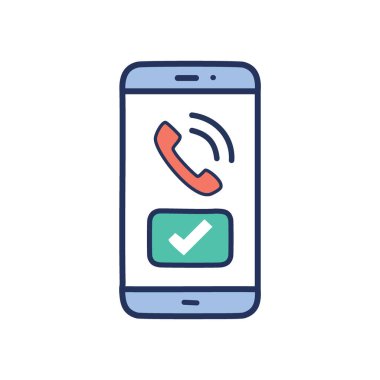 Telefon kabul edildi. Akıllı telefon ekranında yeşil işaretli çalan bir telefon görünüyor. Başarılı iletişim, kabul ya da doğrulamayı temsil eder.