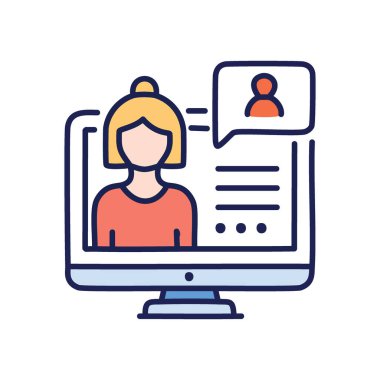 Online profil. Bildirimli bir bilgisayar ekranında kadın kullanıcı profili.