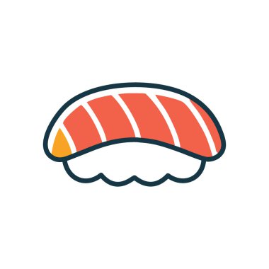 Somon suşi ikonu. Somonlu suşi rulosunun basit bir simgesi. Gıda blogları, menüler ya da tarif siteleri için harika.
