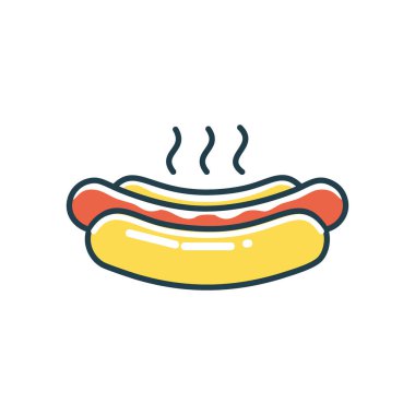 Sosisli çizimi. Buğulanmış sosisli sandviç, fast food, kafe ve restoran menüleri için mükemmel..