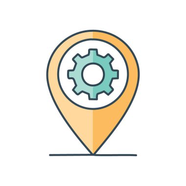 Konum onarım servisi. Belirli bir alanda onarım hizmetlerini temsil eden bir dişli konum simgesi.