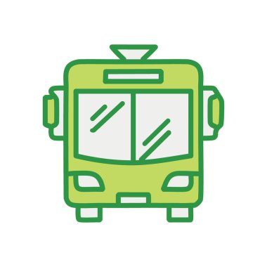 Yeşil toplu taşıma otobüsü simgesi. Yeşil çizili otobüs simgesi, seyahati, ulaşımı, toplu taşımayı, şehir hareketliliğini simgeliyor.
