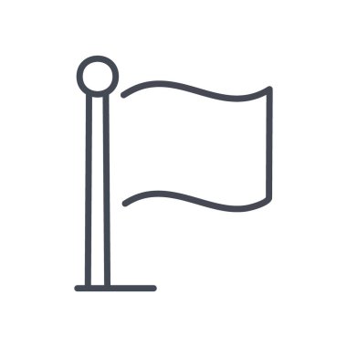 Bayrak sallama ikonu. Rüzgarda sallanan bir bayrağın çizgi sanat simgesi zafer, başarı ve başarıyı temsil ediyor..