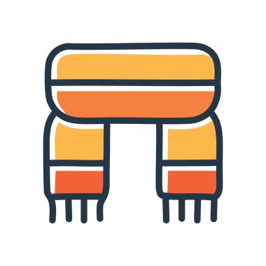 Çizgili eşarp simgesi. Renkli çizgili fular, kış modası için mükemmel, rahat kıyafetler ve soğuk hava tasarımları..