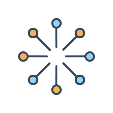 Bağlı noktalar. Bir ağ veya işbirliğini sembolize ederek, çizgilerle bağlanmış çok renkli noktalar.