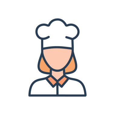 Kadın şef ikonu. Aşçı şapkalı, kadın aşçı, aşçı, mutfak, aşçı..