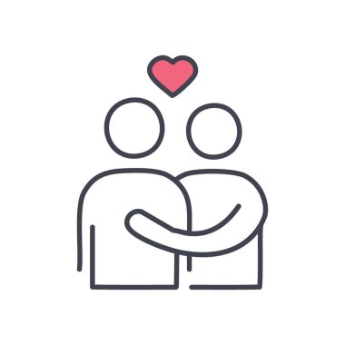 Aşk ve arkadaşlık simgesi. Kucaklaşan iki insan, sevgiyi ve dostluğu simgeleyen bir kalp. Bakım, destek ve birlikteliği temsil etmek için mükemmel..