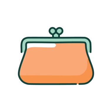 Bozuk para çantası ikonu. Kapalı para çantasının renkli bir çizimi. Finans, para ve tasarrufla ilgili kavramlar için mükemmel.