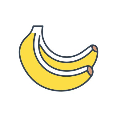 İki muz illüstrasyonu. Sarı muz, meyve, sağlıklı beslenme, tropikal, yiyecek, atıştırmalık, organik, vegan, vitamin, potasyum.