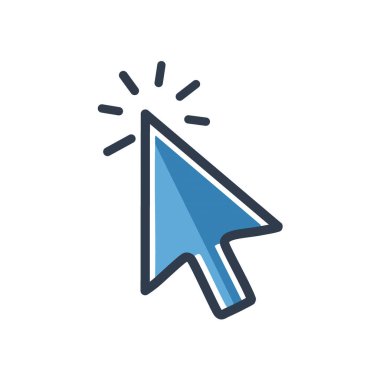 İmleç simgesine tıklayın. Dijital etkileşimi ve çevrimiçi navigasyonu temsil eden tıklama efektli mavi imleç simgesi.