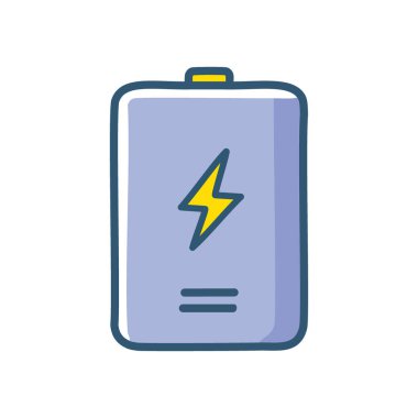 Tam pil simgesi. Tam dolu bir bataryanın karikatür çizimi, bir yıldırım simgesi ve üç çizgi, tam gücü simgeliyor..