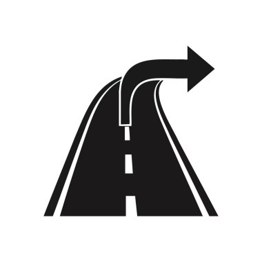 Yol Sağa Dön Sembolü. Soyut siyah ve beyaz grafikler, sağa doğru bir sapma olduğunu gösteren bir yol gösteriyor. Bu işaret önemli bir seçim, ilerleme ya da yeni bir girişimi simgeliyor..