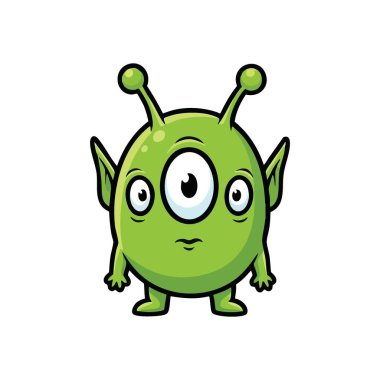 Meraklı Yeşil Uzaylı Yaratık. Bu sevimli küçük dünya dışı, kendine özgü üç gözü ve anteniyle, merak ve keşfi somutlaştırıyor. Dost canlısı bir kozmik ziyaretçi.