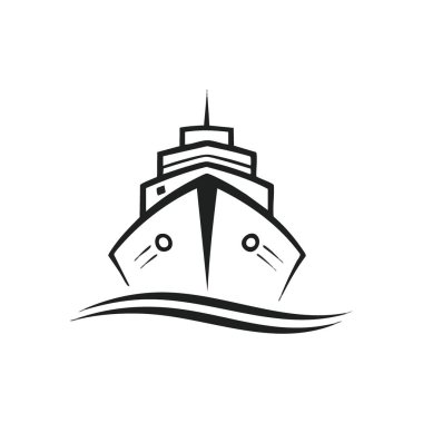 Zarif gemi yay simgesi. Büyük bir deniz aracının göz alıcı grafiği kafa kafaya göründü. Keşif, hareket ve deniz seferleri kavramlarını somutlaştırır..