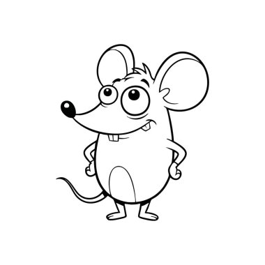 Oyuncu Beyaz Fare Çizimi. Bu enfes yaratık geniş bir sırıtışla şaşı bakışlar sergiliyor. Çocuk projeleri için mükemmel. Biraz kapris ve neşe katıyor..