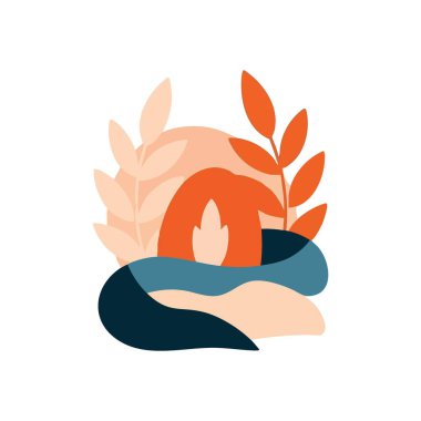 Sakinleştirici Organik Soyut Sanat. Sıvı şekilli ve sıcak, sakinleştirici tonlara sahip modern bir illüstrasyon. Huzurlu bir doğal ortam, somut bir uyum ve sükunet..