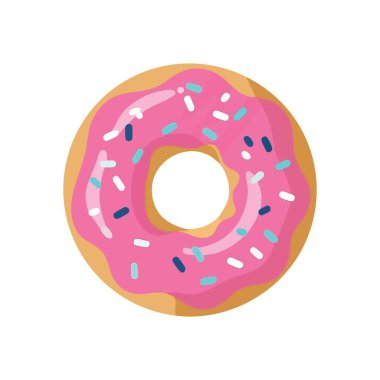 Fındıklı Pembe Donut. İçinde pembe krema ve canlı şeker süslemeleri olan enfes bir pasta. Şekerli hoşgörü ve mutlu anları simgeler..