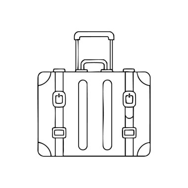 Minimalist Seyahat Çantası Simgesi. Klasik bir valizin basit bir çizgisi. Seyahatleri, tatilleri ve yeni macera ve keşiflerin heyecanını temsil eder..