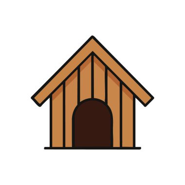 Basit Köpek Evi Simgesi. Minimalist düz dizaynlı sevimli bir ev hayvanı. Sevgili köpek yoldaşları için konfor, güvenlik ve ev hayatı kavramlarını çağrıştırıyor..