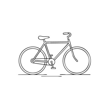 Minimalist Bisiklet Taslak Simgesi. Klasik bir bisikletin gösterişli bir tasviri, sürdürülebilir seyahat, sağlıklı yaşam tarzı ve kentsel hareketlilik temaları için mükemmel. Özgürlüğü ve çevre dostluğunu temsil eder.