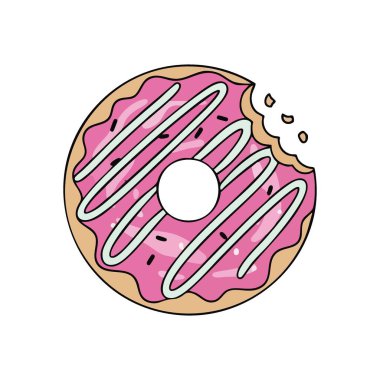 Isırıklı tatlı pembe jöleli çörek. Bu büyüleyici hamur işi narin beyaz çiselemeli ve serpiştirilmiş gül renkli bir krema içeriyor. Lezzeti simgeleyen bir porsiyon tüketildi..