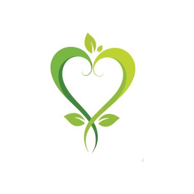 Yeşil Kalp Doğa Aşk Sembolü. Yeşil yapraklardan oluşan soyut organik kalp şekli ekolojik bakımı, canlılığı ve gezegenle bağlantıyı sembolize ediyor. Büyümeyi ve refahı temsil eder..
