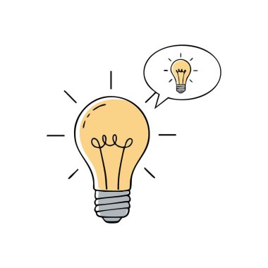 Parlak Fikir Ampul Simgesi. Ani bir farkındalık ya da dahiyane bir cevabı tasvir eden soyut bir tasvir. Yenilik, hayal gücü ve entellektüel buluşu simgeler..