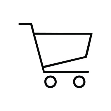 Alışveriş Arabası Simgesi Siyah Beyaz. Gösterişli, yüksek kontrastlı tek renkli tasarım modern çevrimiçi perakende ve dijital ticareti sembolize eder. Web siteleri ve uygulamalar için ideal.