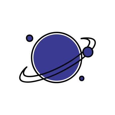 Simgesi Yüzüklü Mor Gezegen. Modern grafik zarif bantlarla çevrili gök cisimlerini gösteriyor. Evrenin sonsuzluğunu, yıldızlararası yolculuğu ve astronomik harikayı temsil eder..