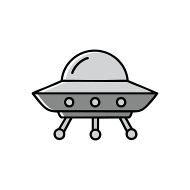 Tanımlanamayan Uçan Nesne Çizimi. Bu ilgi çekici gri uzay aracı kozmik gizemi, gelecekteki keşifleri ve uçsuz bucaksız bilinmeyeni simgeler. Minimalist bir dünya dışı araç grafiği.