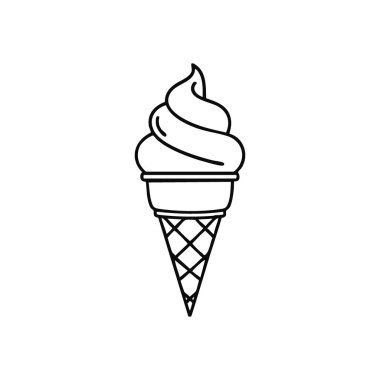 Sweet Soft Serve Cone Simgesi. Dondurulmuş lezzetli bir tatlının temiz bir örneği. Kıtır waffle böreğinin içinde vanilyalı dondurma var. Yaz neşesini ve basit zevkleri temsil eder..