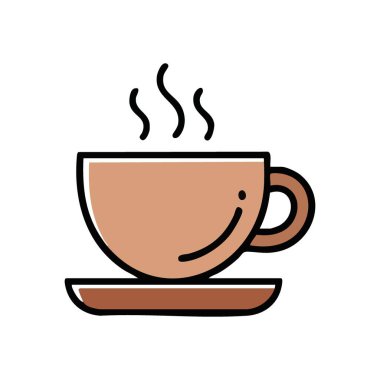 Sıcak Buhar İçeceği. Sıcak sıvıyla birlikte bu enfes kahverengi kupa bir fincan tabağının üzerinde duruyor. Minimalist tasarımı, mutlu ve pozitif bir sabahı sembolize ederek rahatlığı çağrıştırıyor..