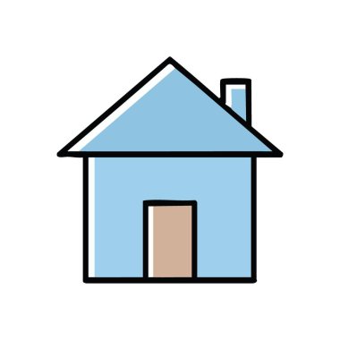 Minimalist Mavi Saray Simgesi. Bu temiz grafik, konforu, güvenliği ve istikrarlı yaşamı simgeleyen rahat bir konutu tasvir ediyor. Gayrimenkul, emlak veya ev hayatıyla ilgili projeler için mükemmel.