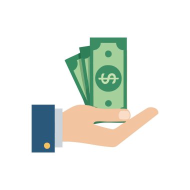 El Tutma Doları Faturaları. Açık bir avuç içi, gelir, alım-satım veya mali değişimi simgeleyen yeşil para birimi notları sunar. Ödeme, zenginlik ve refah gibi finansal temalar için mükemmel.