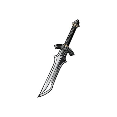 Efsanevi Kılıç Çizimi. Metalik güçlü bir bıçak grafiği, somut bir güç, adalet ve destansı hikayeler. Fantezi oyunları ya da kahramanlık temaları için ideal.