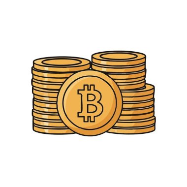 Bitcoin Coin Stacks. Belirgin bir BTC sembolü olan birkaç altın sanal para biriminin tasviri. Bu resim dijital finansmanı, gelecekteki zenginliği ve modern yatırımı sembolize ediyor..