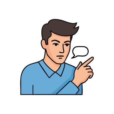 Kabarcık gösteren düşünceli adam. Boş bir diyalog kutusu olan ciddi bir hareketle fikirleri, talimatları ya da sorgulamayı temsil etmek için ideal bir hareket..