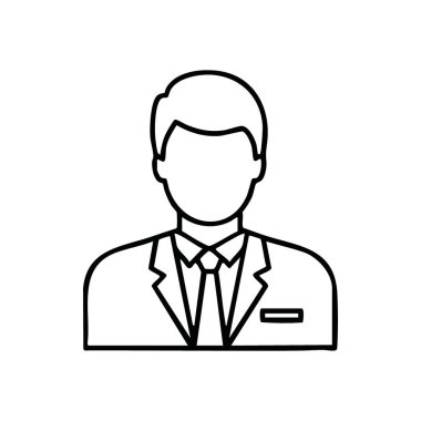 Profesyonel Avatar Simgesi. Gösterişli grafik, resmi giyinmiş kurumsal bir erkek figürü sunuyor. Kullanıcı profilleri, çalışan temsilleri veya iş uygulaması arayüzleri için ideal.