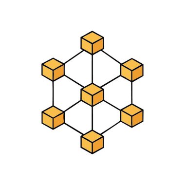 Dağıtılmış Ağ Sistemi Konsepti. Canlı turuncu bloklar güvenli bir dijital çerçeveyi temsil eden, güçlü bağlantıyı, veri dağılımını ve yeniliği sembolize eden net bir görsel oluşturur..