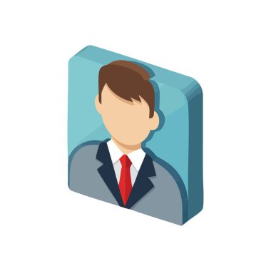 Isometric Business Professional Icon. Dijital kimlik ve şirket profilleri için modern üç boyutlu kullanıcı avatarı. Sanal alanlarda liderlik, başarı ve profesyonel varlığın göstergesi..