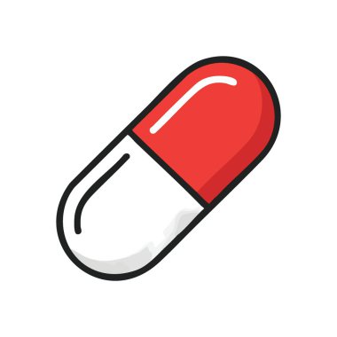 Kırmızı Beyaz Tıbbi Kapsül Simgesi. Modern sağlık hizmetlerini, refahı ve tedavi edici çözümleri sembolize eden canlı bir ilaç tasarımı. Tedavi, iyileşme ve hayati sağlık kavramlarını çağrıştırır..