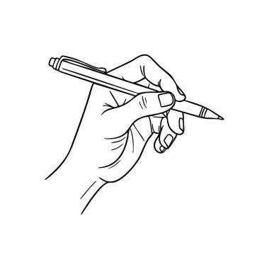 Zarif El Yazısı Kalem Çizimi. Bu şık monokrom illüstrasyonunda bir insan eli yazı aletini kavrıyor. Öğrenme, iletişim ve yaratıcı ifadeleri iletir..