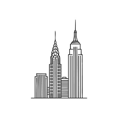 New York Şehri İkonik Simgeleri. Ünlü Manhattan mimarisinin çarpıcı minimalist çizimi. Tanınmış yapılar, metropolün enerjik enerjisini ve şehir hırsını sembolize ediyor..