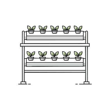 Yeşil Dikey Hidrofonik Kurulum. Bu illüstrasyon, sürdürülebilir tarım ve verimli kentsel gıda üretimini sembolize eden topraksız büyüyen bir birimi tasvir etmektedir. Gelecekteki çiftçiliği temsil ediyor..
