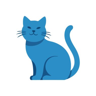 Mavi Kedi Minimalist Tasarım. Huzurlu bir evcil hayvan çizimi, sessiz bir zarafet ve çağdaş estetiği karanlık bir arka planda somutlaştırıyor.