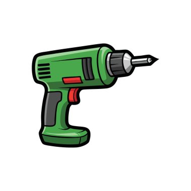 Yeşil Elektrikli Matkap Çizimi. Görevimiz için canlı bir zümrüt rengi kablosuz sürüş aleti. İnşaat, onarım ve DIY için mükemmel, verimliliği ve beceriyi simgeliyor..