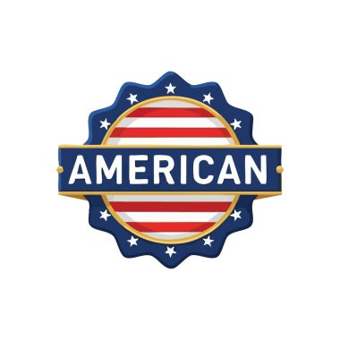 Vatansever Amerikan Amblem Rozeti. Bu dairesel amblem, yıldızlı kırmızı, beyaz ve mavi renkleri gösteren canlı bir bayrak motifini içerir. Ulusal gurur, birlik ve mirası sembolize eder..