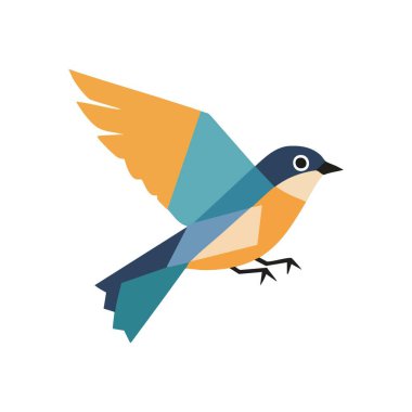 Geometrik Kuş Uçuyor. Havanın ortasında çokgen şekillerle hazırlanmış bir kuşun yer aldığı canlı bir kuş çizimi. Özgürlük ve doğanın zarafetini çağrıştırıyor..