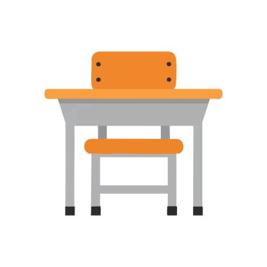 Okul Masası Koltuğu Kurulumu. Parlak eğitim masası ve koltuk. Bu basit grafik bilimsel arayışları, büyümeyi ve bilgi arayışını sembolize eder..