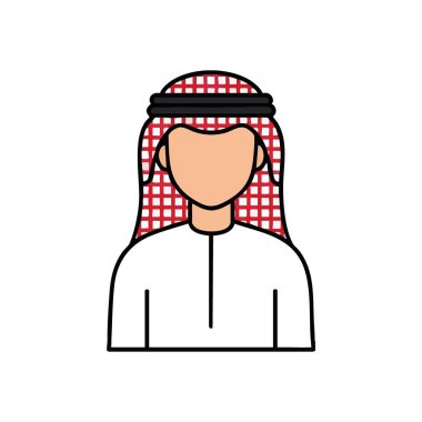 Arap Adam Geleneksel Giysi Simgesi. Zengin gelenekleri ve kültürel gururu sembolize eden otantik ulusal elbiseyle süslenmiş Arap erkek figürünün minimalist avatarı.